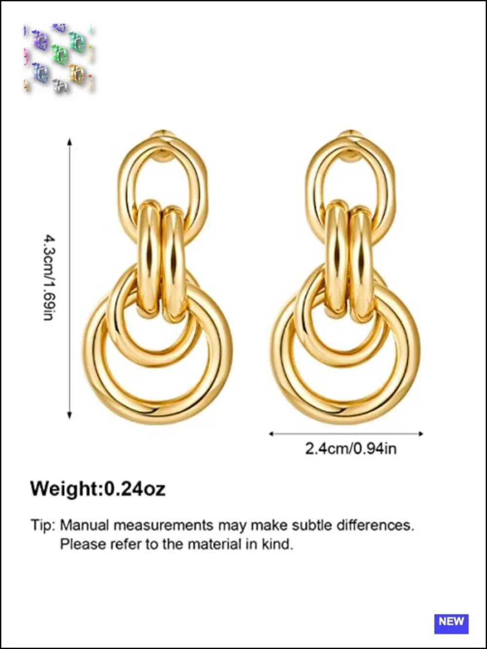 14K Gold Plated Chunky Geometric Drop Dangle Earrings Lightweight Statement